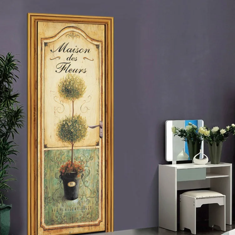 

Flower Plant Door Stickers Mural PVC Self-adhesive Waterproof Modern Bedroom WallPaper Living Room home Decoration