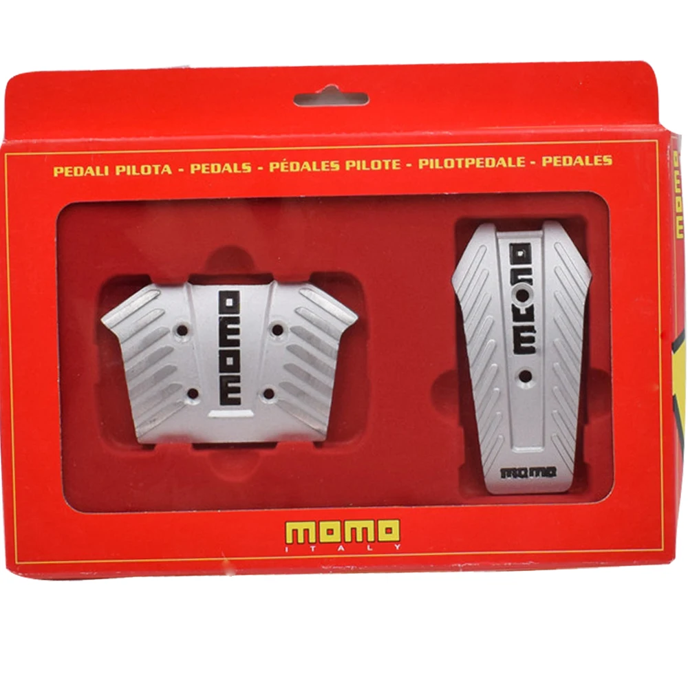 2 PCS 1 Set MOMO Style Aluminium Brake Pedal Foot Pedal Non Slip Black Silver Sport Racing Pedals