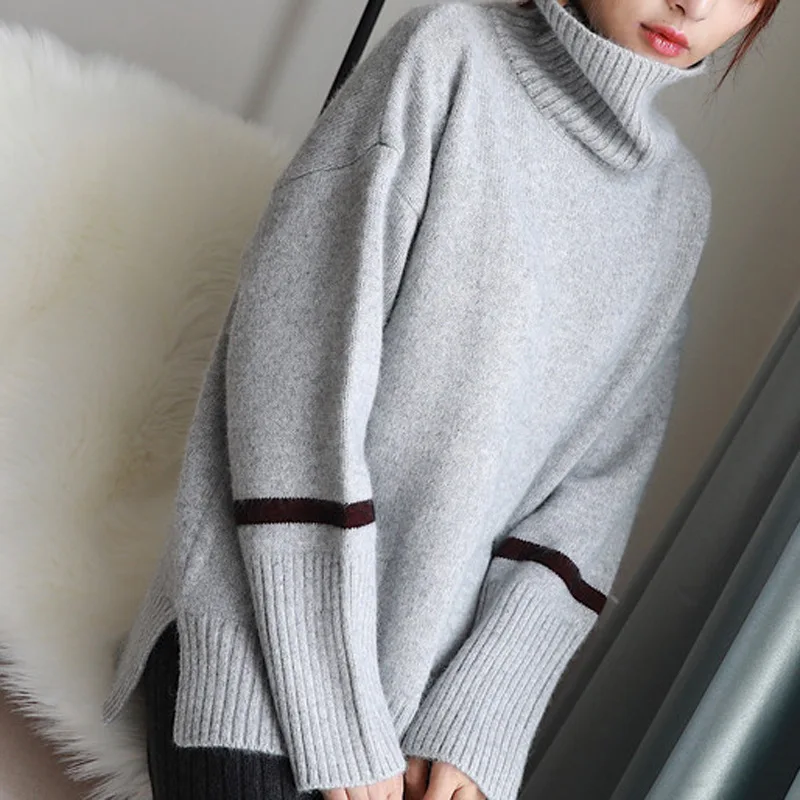 

2019 Autumn Winter Sweater Women Lazy Turtleneck Women Sweaters And Pullovers Basic Shirt Wool Loose Knitted Sweater Christmas