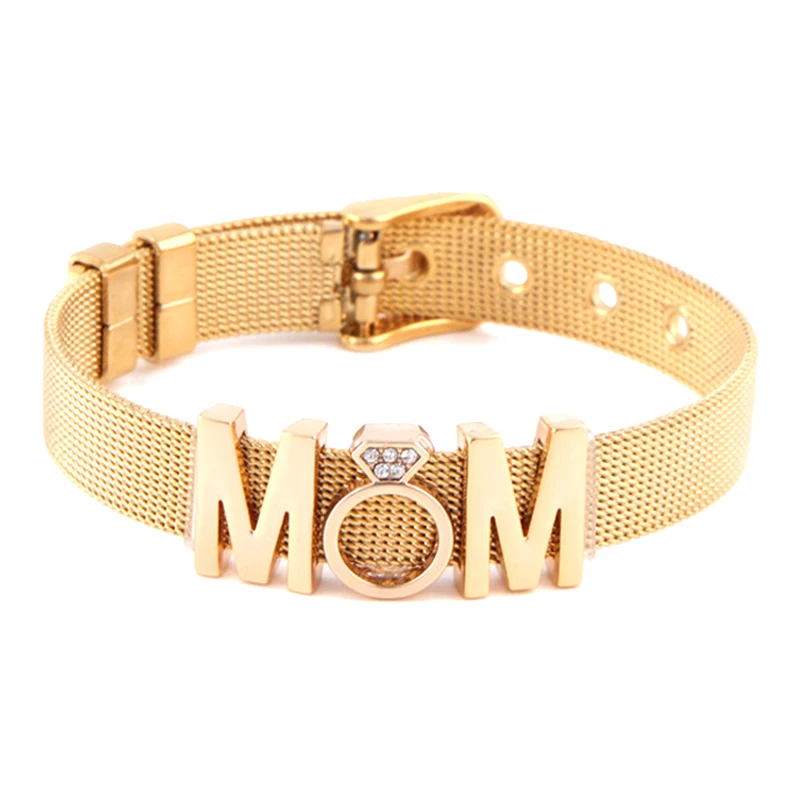 Модные женские сетчатые браслеты со стразами из нержавеющей стали, тонкие браслеты с регулируемым браслетом для мамы, подарки на день матери
