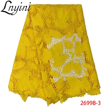 

Popular Yellow African Cord Lace Guipure Lace Fabric with Stones High Quality Milk Silk Lace Fabrics for Wedding Dress L2699B-3