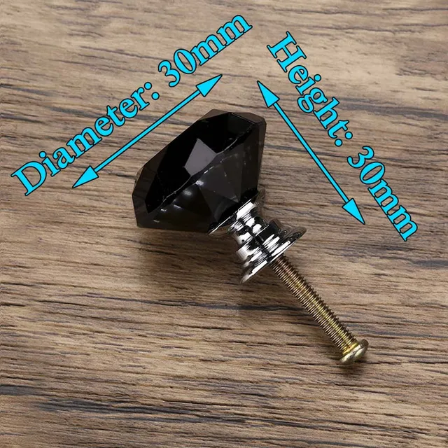 KAK 30mm Diamond Shape Design Crystal Glass Knobs Cupboard Pulls Drawer Knobs Kitchen Cabinet Handles Furniture Handle Hardware 30mm Black