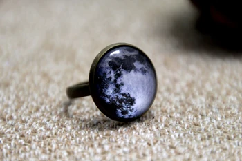 

10pcs/lot Full moon adjustable ring Glass dome ring Space Galaxy ring statement Tiny moon ring Lunar bronze