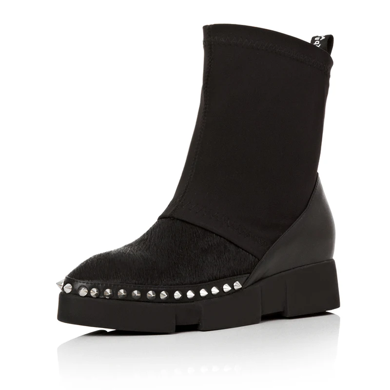 

2019 Women Ankle Boots Autumn Winter Warm Rivet Punk Cool Boots Ladies Fashion Gladiator Pointed Toe Leather Black Shoes Woman