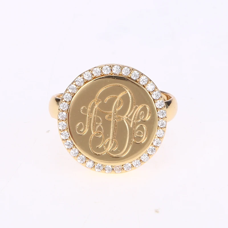 Duoying 15 мм монограмма A-Z буквы кольца традиционное Золотое кольцо для монет кубический циркон на заказ начальное имя персональные кольца для Etsy