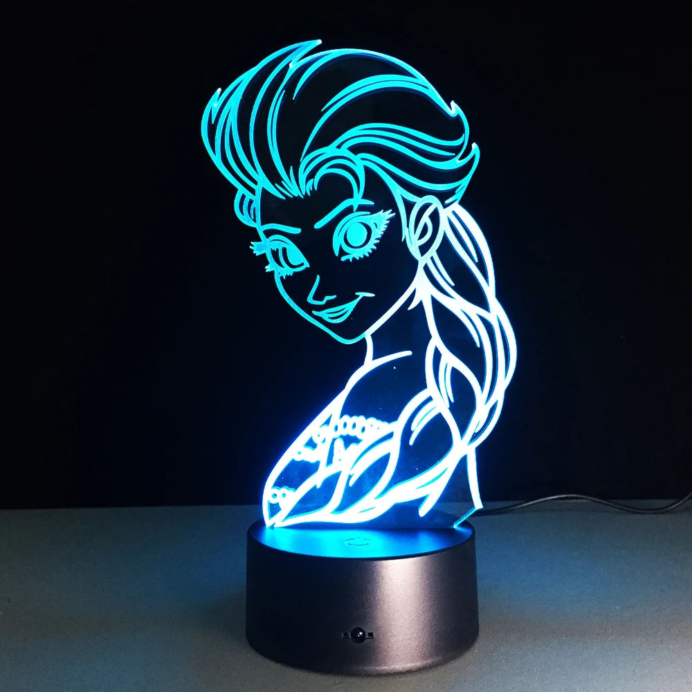 Chaohui Новая красивая 3D USB светодиодная лампа с изображением Эльзы для девочек