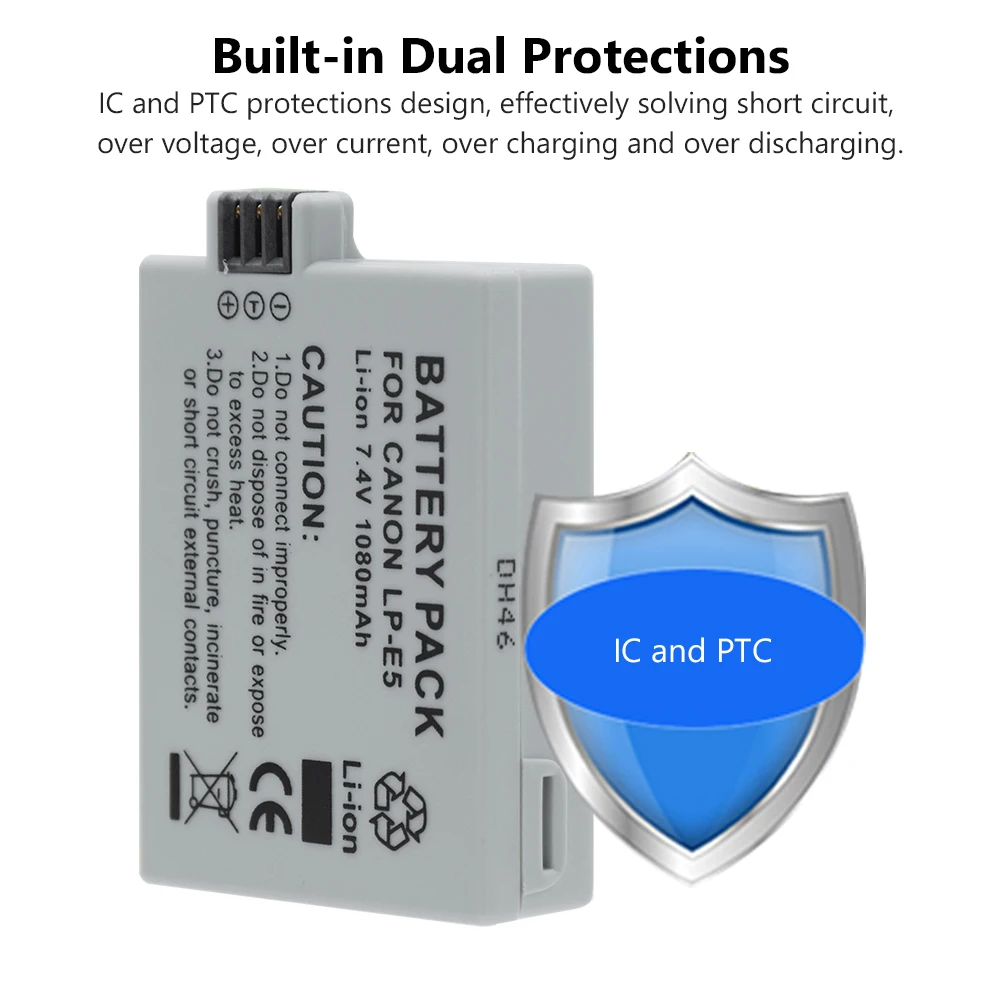 Аккумулятор для камеры 7 4 V 1080mAh LP E5 LPE5 Canon EOS Rebel XS T1i XSi 1000D 500D 450D Kiss X3 X2 L15|Цифровые