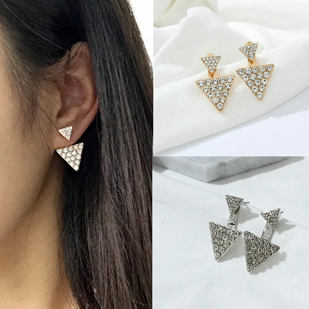 Akcesoria dla kobiet kolczyk trójkąt podwójne kolczyk z kryształem górskim moda duże kolczyki