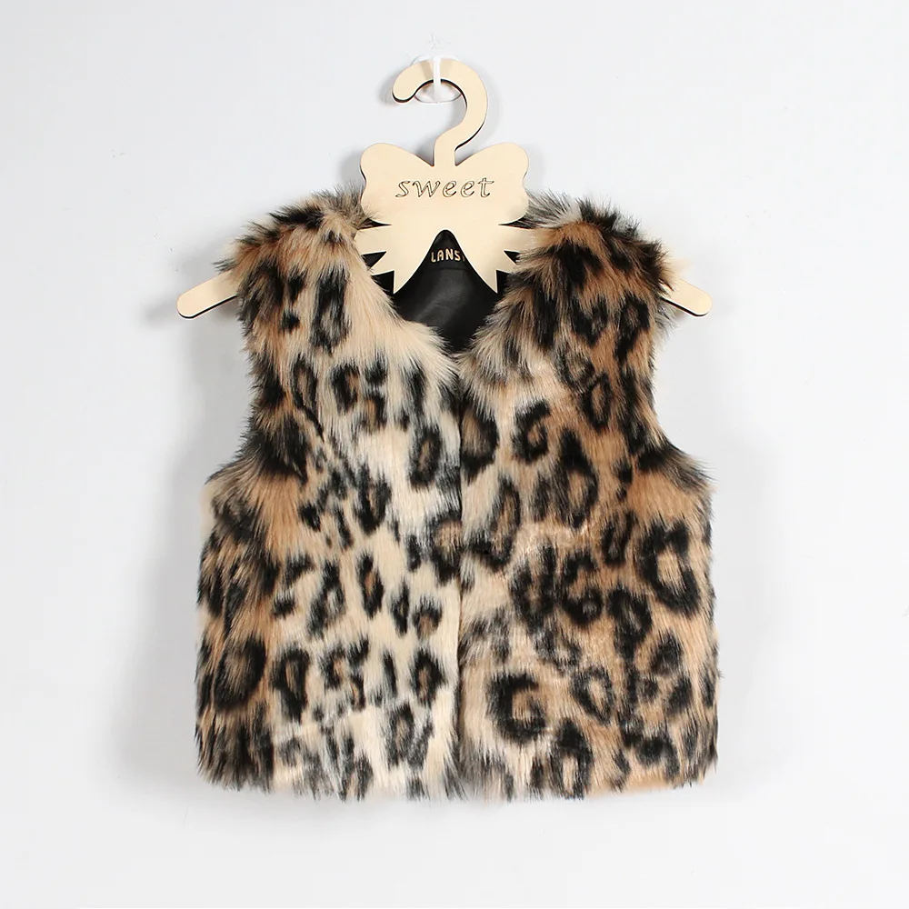 

New Winter Girls Fur Coat Baby Girl Faux Fur Jackets Leopard Winter Jacket Thick Warm Outwear Clothes Children Fur Vest Clothing