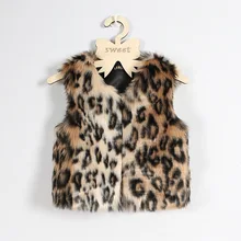 Новое зимнее пальто с мехом для девочек куртки с искусственным мехом для маленьких девочек зимняя куртка с леопардовым принтом плотная теплая верхняя одежда Детская меховая жилетка, одежда