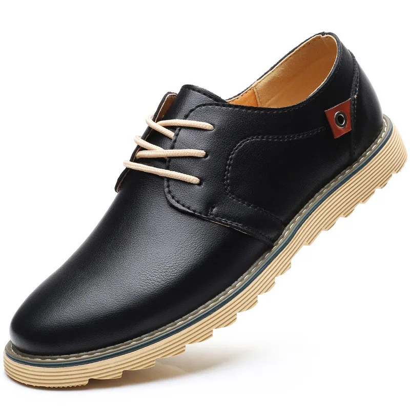 Merkmak/мужская повседневная кожаная обувь; брендовая Дизайнерская обувь для мужчин; Удобные оксфорды; модельные официальные туфли; большие размеры 37-48 - Цвет: Black Casual Shoes