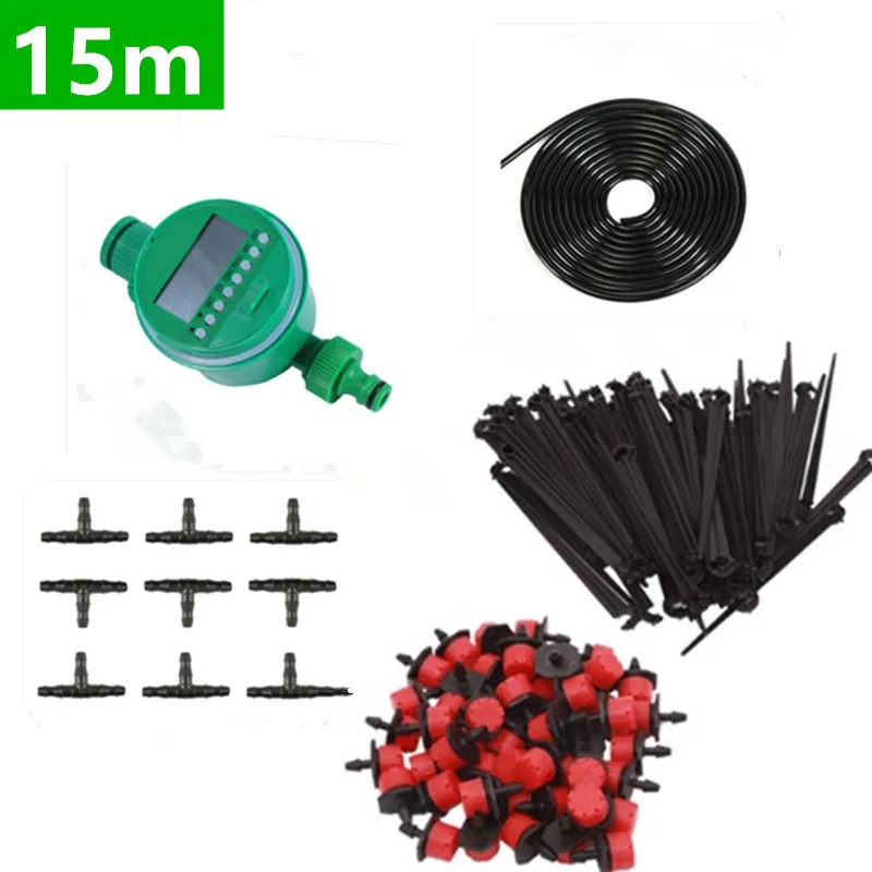 

15m DIY Micro Drip Irrigation Plant Self Automatic Watering Timer Garden Hose Kits With Adjustable Dripper Watering Kits BH08