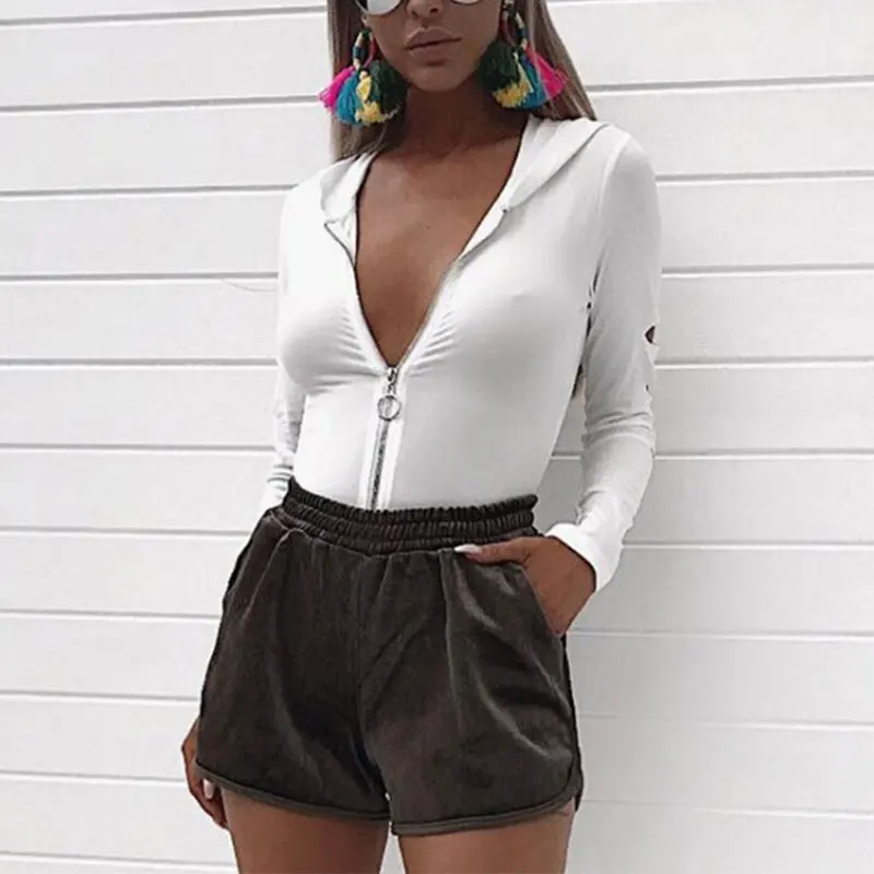 

Sexy Hooded Hole Hollow Out Bodysuit Women Long Sleeve Bodycon Bodysuits Front Zipper Party&Club Body Romper 6Q1077