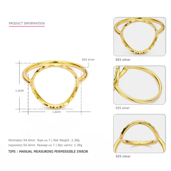 E-Manco минималистичные 925 серебряные кольца для пальцев простые серебряные обручальные кольца для женщин ювелирные украшения Классические Femme подарки - Цвет основного камня: EMRG004-2 Gold