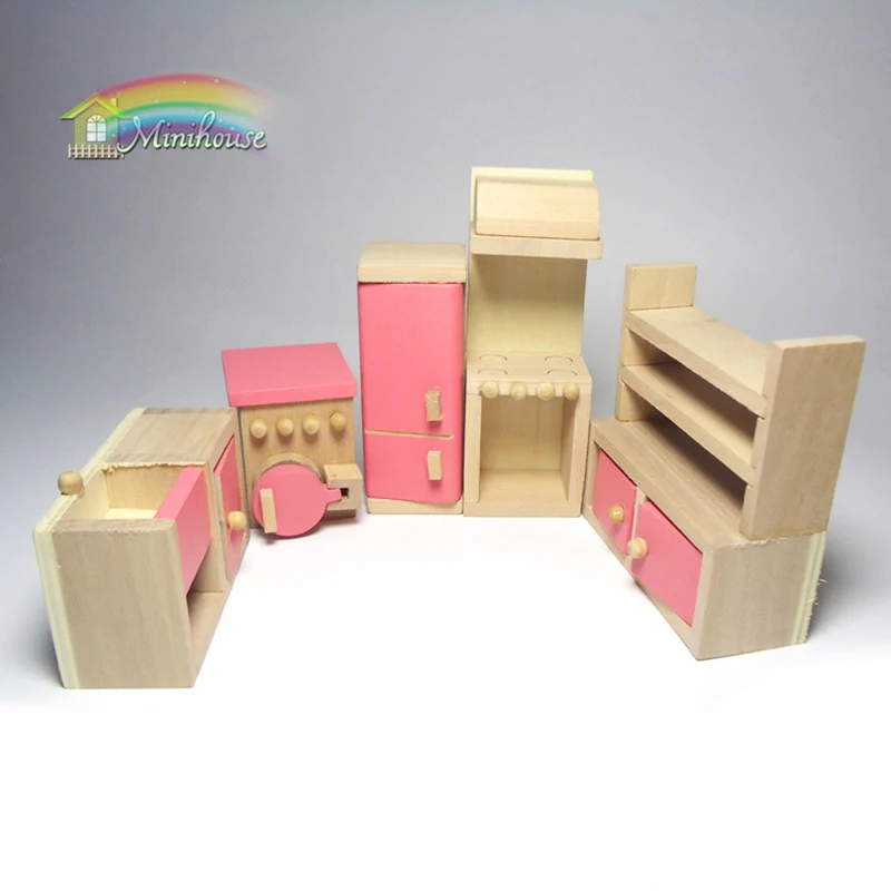 مسرحية 1:12 خشبية مصغرة محاكاة الأثاث 6 نموذج بيت الدمية مجموعة الاطفال التعليم اللعب للفتيات الفتيان الأطفال هدايا