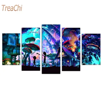 

Rick and Moti Wall Art Frame Canvas Living Room Pictures 5 Panel Home Decor HD Printed Paintings