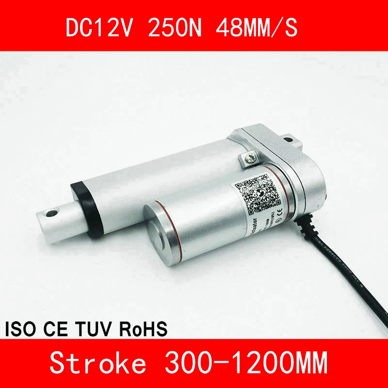 

Linear Actuator 12V DC Motor 250N 48mm/s Stroke 300-1200mm Linear Electric Motor IP54 Aluminum Alloy Waterproof CE RoHS ISO