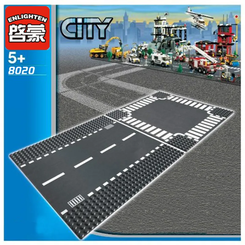 

City Road Street Baseplate Board Straight Crossroad Curve DIY Building Blocks Sets Base Plate LegoINGLs Bricks Toys for Children