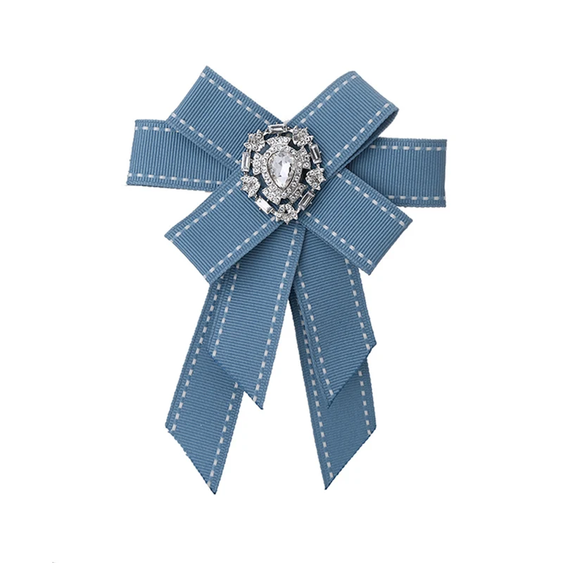 

Junlead Latest New design Trendy Ribbon Brosches Wedding Fabric Corsage Broch Crystal Bow Brooch pins shirt clothing for women