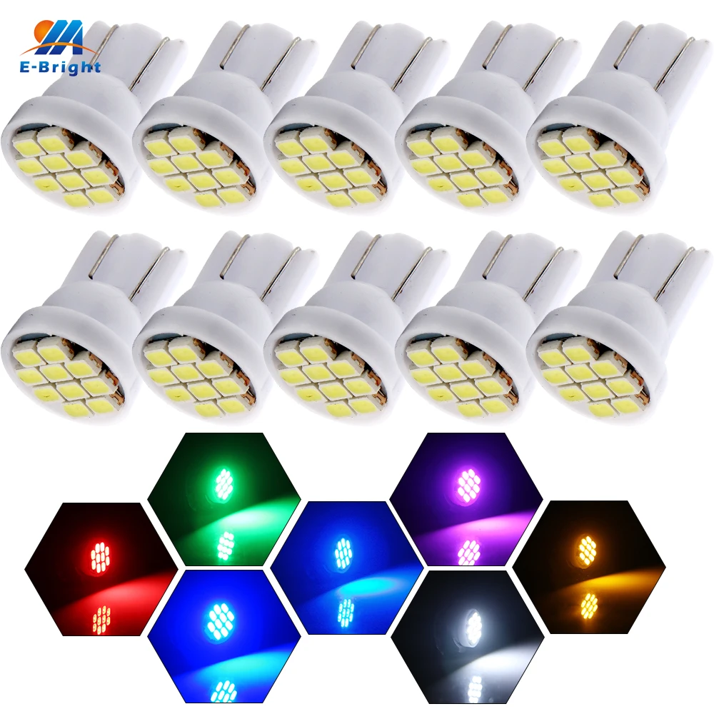 

YM E-Bright 10 PCS T10 194 168 1206 10 SMD 10 LED 12V DC Interior Lighting Instrument Lights Car LED Light Auto Bulbs Mix Colors