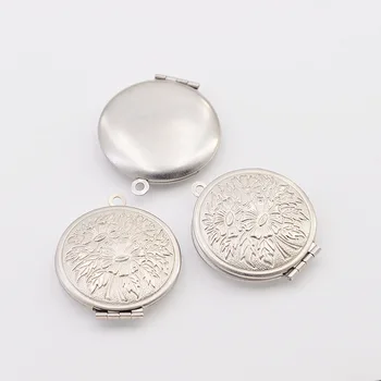 

27*32mm Stainless Steel Photo Locket Pendant Charms Circle Flower Metal Silver tone