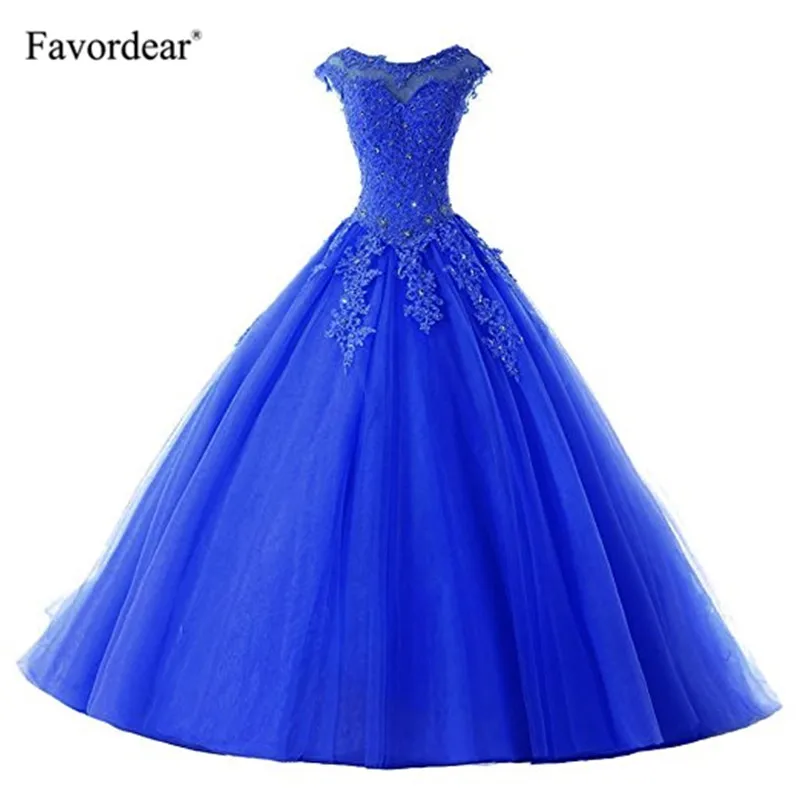 Favordear avordear Новая коллекция Quinceanera 15 лет Vestidos De 15 Anos Высокая шея Румяна Бальные платья - Цвет: royal blue