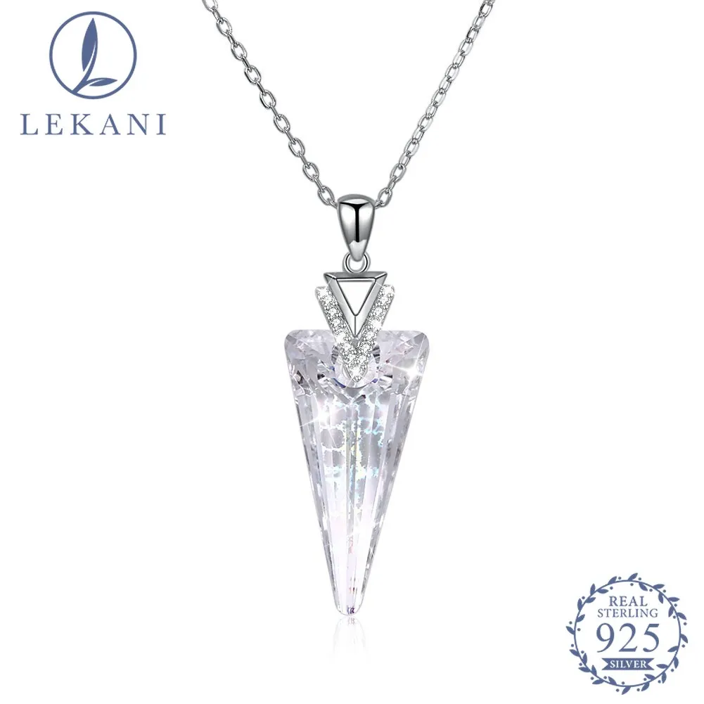 

LEKANI Crystal From Swarovski 925 Sterling Silver Necklace Fashion Triangle Pendant Necklace Genuine Jewelry Gold White