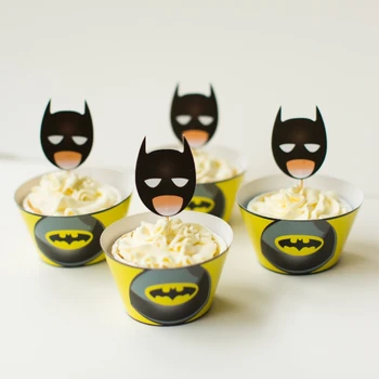 

Free Shipping batman cupcake wrappers toppers picks decorations for boys kids birthday party supplies comic superhero decoration