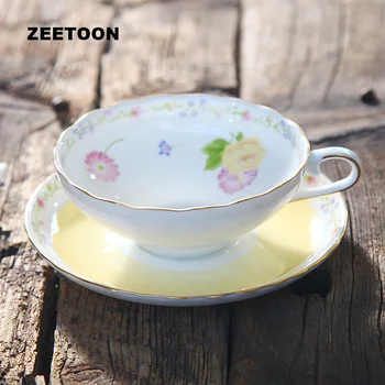 

180ml European Bone China Flowers Coffee Cup Set Ceramics Golden Edge Porcelain Cup and Saucer Afternoon Tea Cup Milk Latte Mug