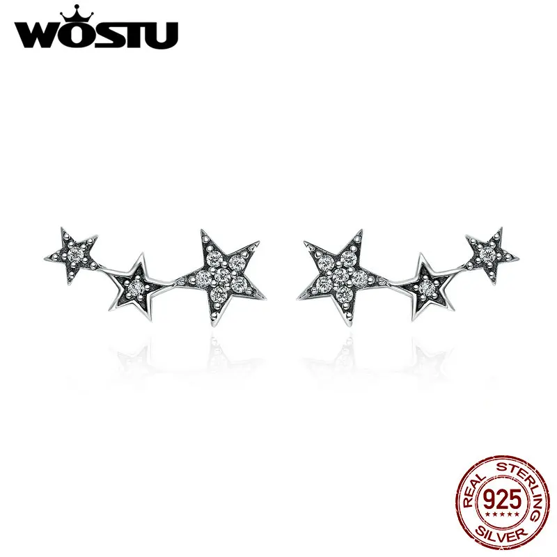 Женские сверкающие серьги гвоздики WOSTU из стерлингового серебра 925 пробы