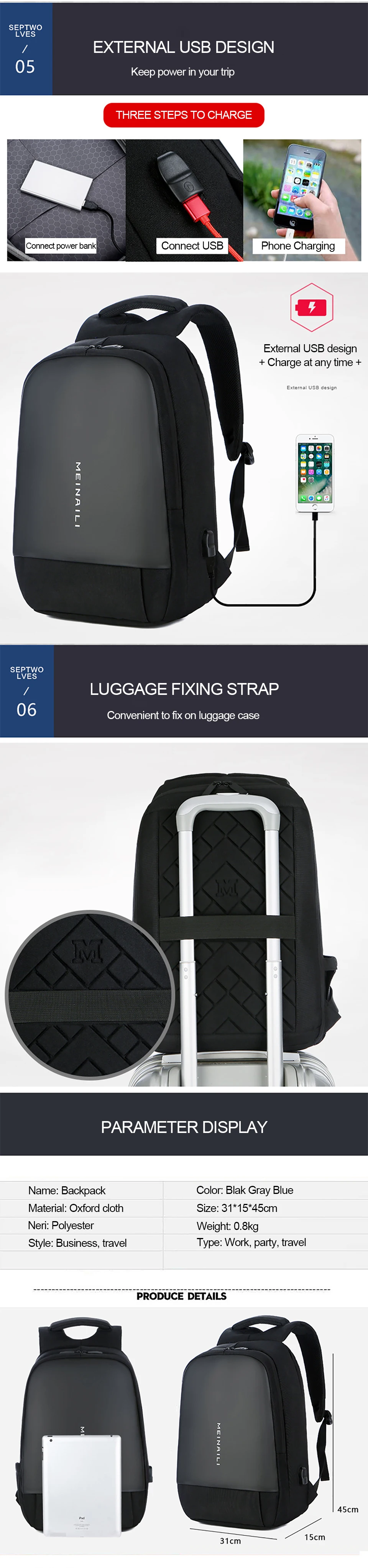 3 Laptop Backpack Anti-theft Backpacks USB Charging Bagpack Waterproof Travel Men Back Pack Large Capacity Luggage School Bag Pack