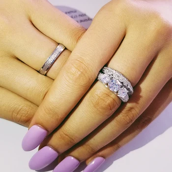 

Real 925 Sterling Silver Couple Wedding Ring Set for Bridal Women and men Finger Gift Africa Fashion Jewelry LR4730S