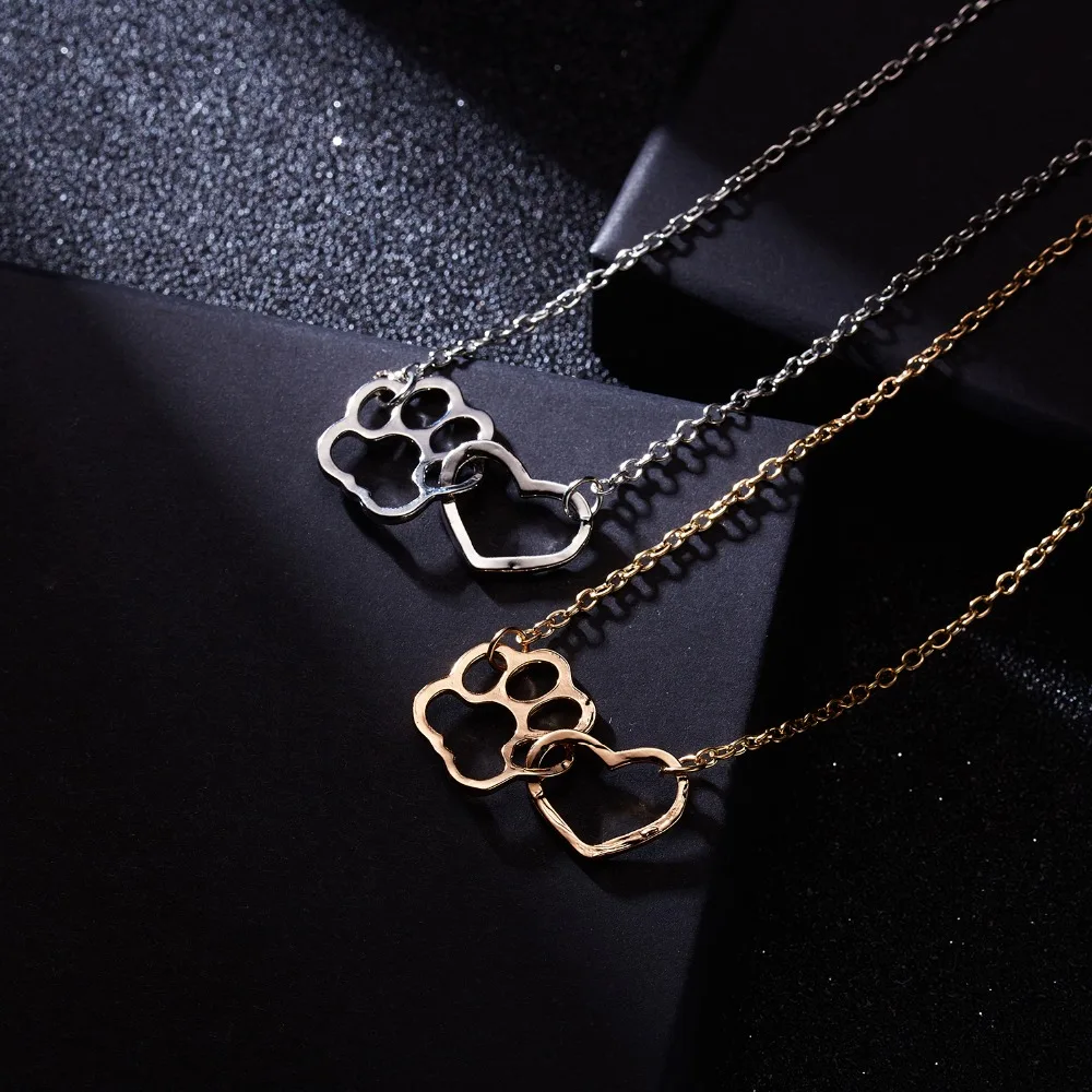 Милое ожерелье в виде лапы животных золотое сердечко серебряного цвета полые собачьи лапки для домашних животных ожерелье s& Подвески для женщин ювелирные изделия подарки