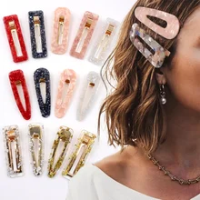 Трендовые женские многоцветные акриловые заколки для волос с блестящими пайетками, милые в форме капли воды, квадратные стильные аксессуары для волос