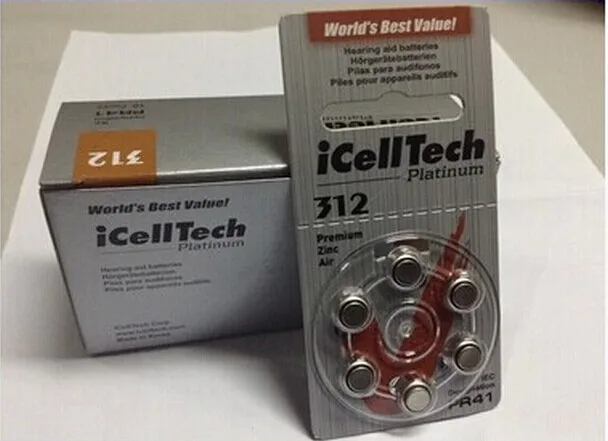 60 шт iCellTech Высокопроизводительные батареи для слухового аппарата, цинковая воздушная батарея 312/A312/PR41 батарея