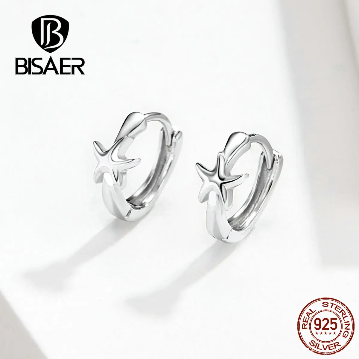 

BISAER Authentic 925 Sterling Silver Tropical Starfish Drop Earrings Drop for Women Ocean Star Shape Fashion Jewelry ECE650