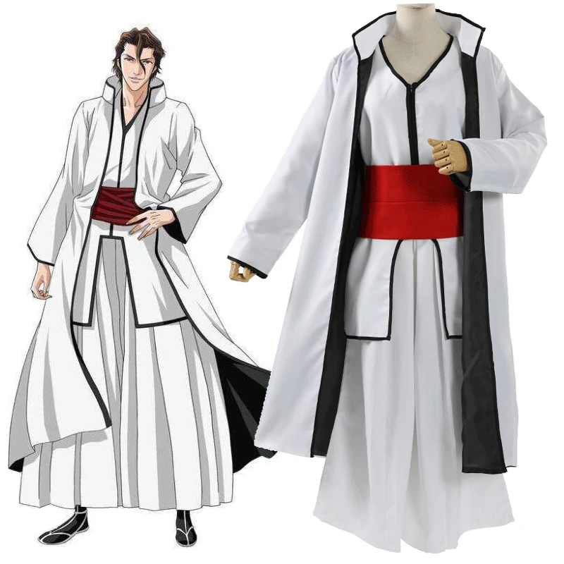 

Bleach Cosplay Aizen Sousuke Arrancar Soul Society Gotei 13 Captain Uniform Costume Halloween Party Suit (Tops+Pants+Belt+Cape)