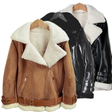 Новинка, зимнее женское мотоциклетное пальто из искусственной овечьей шерсти, женские толстые теплые пальто из искусственной замши H133
