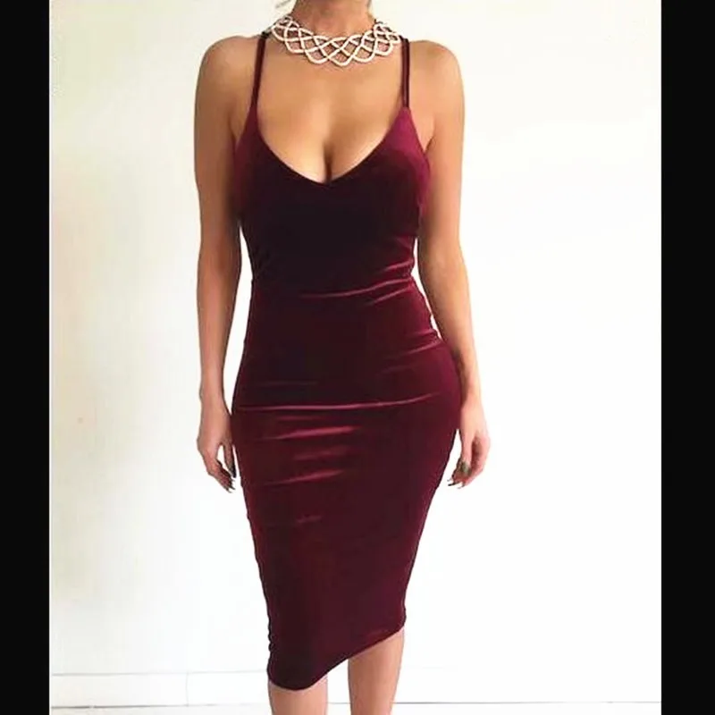 IDress Dark Green Wine Red Royal Blue Women Summer Style Sexy Dress Sleeveless  Velvet Cross Party Night Club Dress (1)