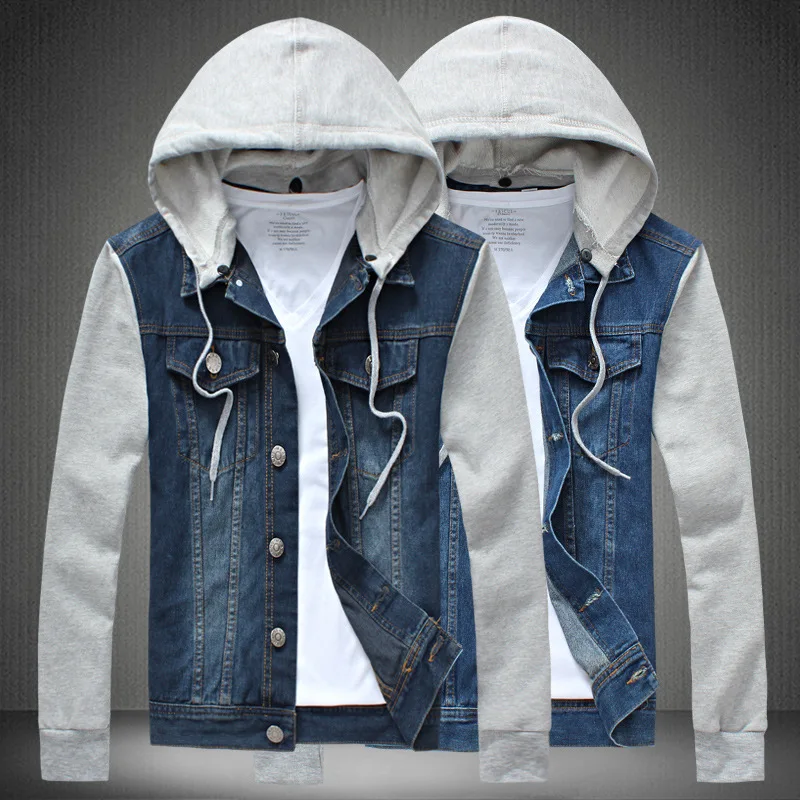 New Mens Jean Denim Coat Hoodie Hooded Casual Detachable Classic Short Jacket