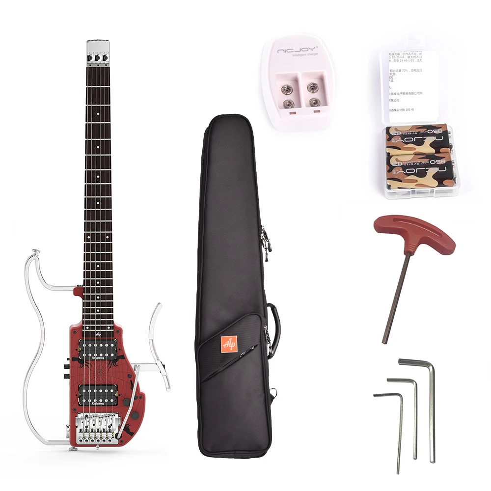 

ALP ADS-361HCL Foldable Headless Electric Guitar Double Humbucker Built-in GuitarEffect Ebony Fingerboard with Batteries Gig Bag