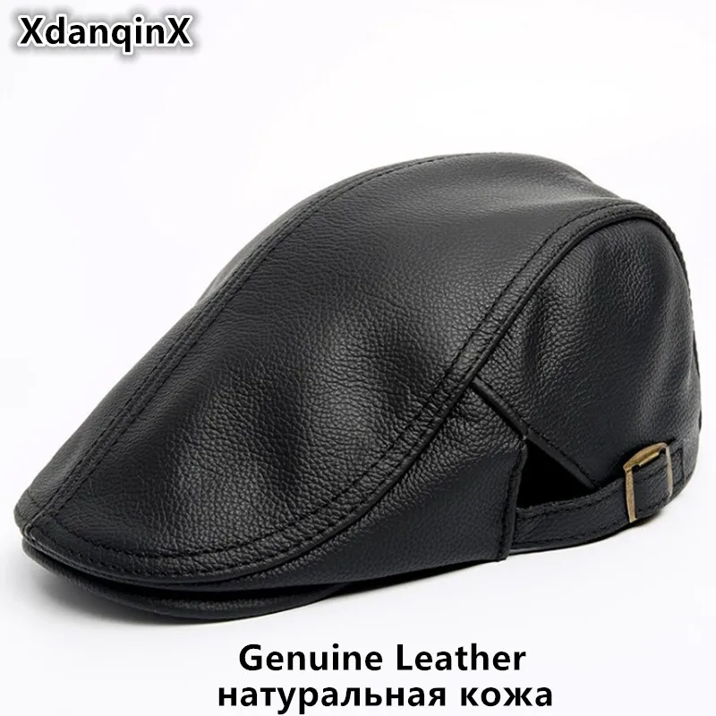 

SILOQIN Men's Cowhide Genuine Leather Hat NEW Autumn Winter Warm Beret Fashion Brands Dad Hats Bone Middle-aged Flat Berets Cap