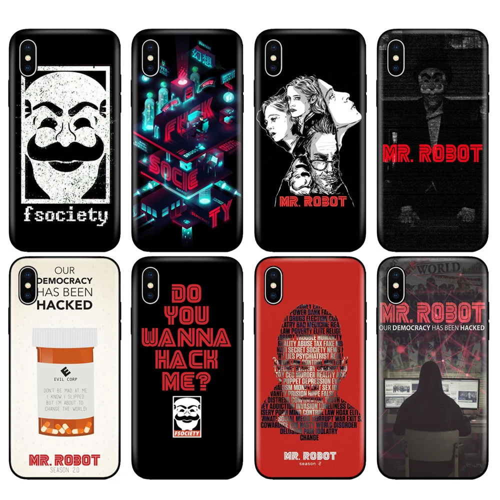 Черный чехол из ТПУ для iphone 5 5s se 6 6s 7 8 plus x 10 силиконовый XR XS 11 pro MAX Mr Robot|Бамперы| |