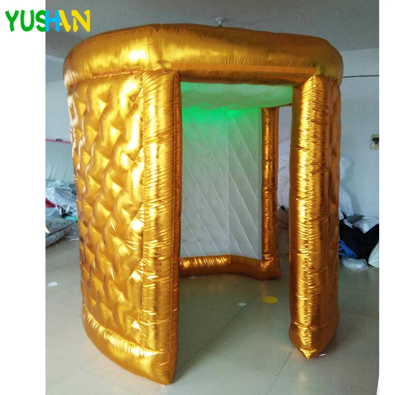 

2.2m Gold & white Inflatable Photo booth Party Backdrop stand 2doors with LED strip top Inflatable Tent for Halloween decoration