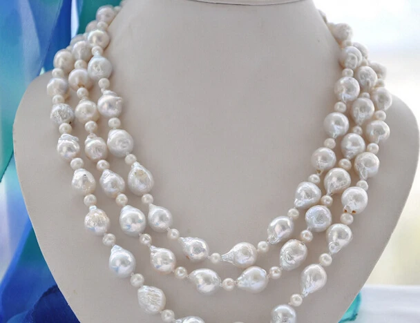 

Jewelr 005646 3strands13mm almost round white KESHI REBORN PEARL necklace