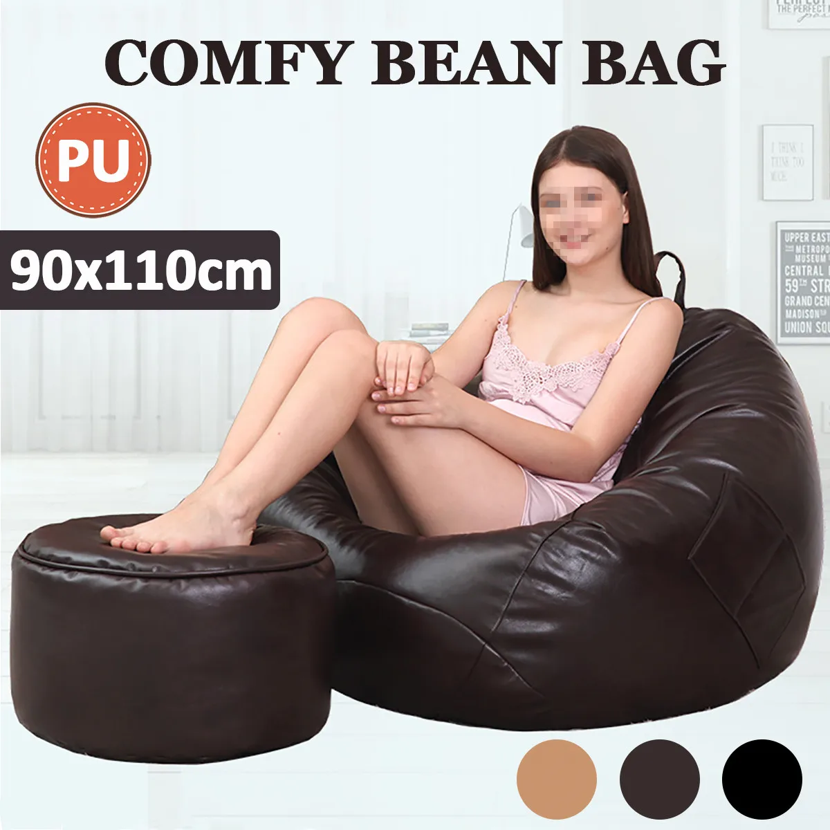 

PU Leather BeanBag Sofa Cover Living Room Bedroom Sofa Bed Lazy Tatami Bean Bag Chair Home Leisure Single Couch without Filler