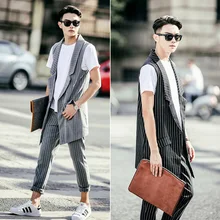 Лидер продаж года; сезон весна-осень; Корейская версия; Новинка; Модный приталенный комплект с жилетом в полоску средней длины; костюм-двойка; костюм для ночного клуба стилиста