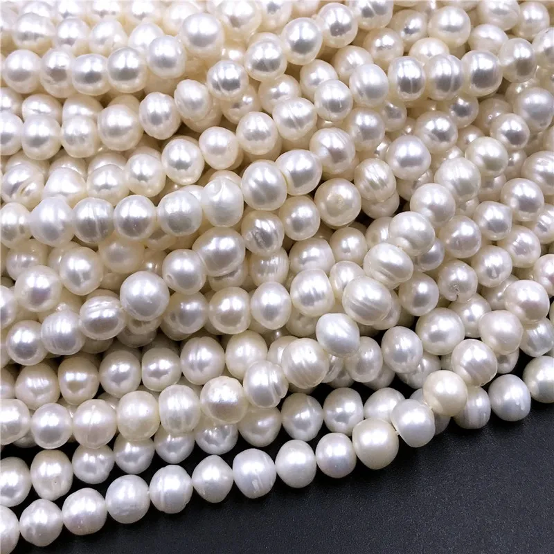 

Near Round White Pearl Beads 7-8mm Natural Freshwater Baroque Pearls for Necklace Bracelet Jewelry Making 15"\Strand Wedding DIY