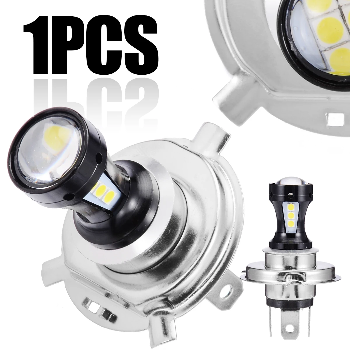 1x White H4 Motorcycle 3030 LED Hi-Lo Beam Headlight Head Lamp Bulb 6500K 12-24v