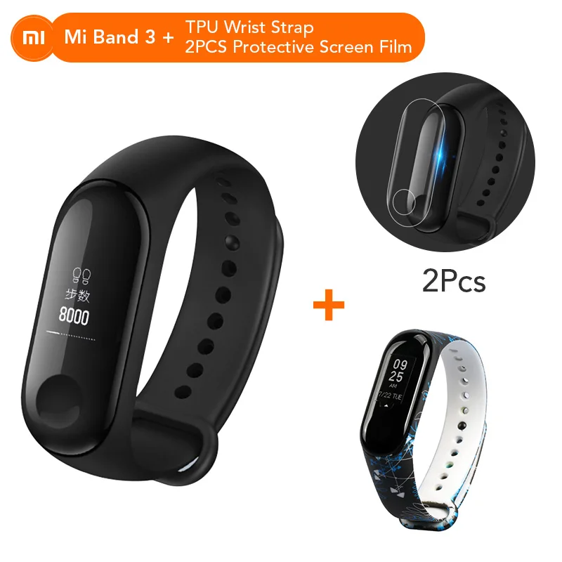 Xiaomi mi-браслет 3 Xio mi пульсометр Bluetooth 4,2 умный спортивный браслет OLED mi band 3 Smartband разноцветные ремни - Цвет: Add NO.7 Strap